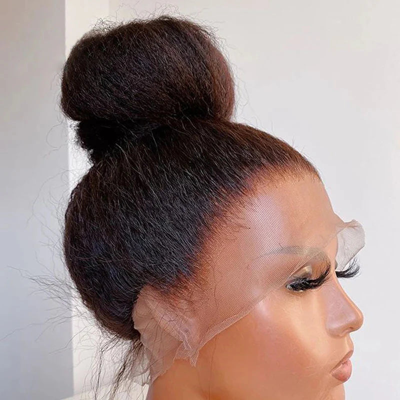 Upgraded Full Lace Wig (All Lace No Mesh) Super Pre-plucked Swiss Lace Human Hair Wig with Invisible Strap Kinky Straight
