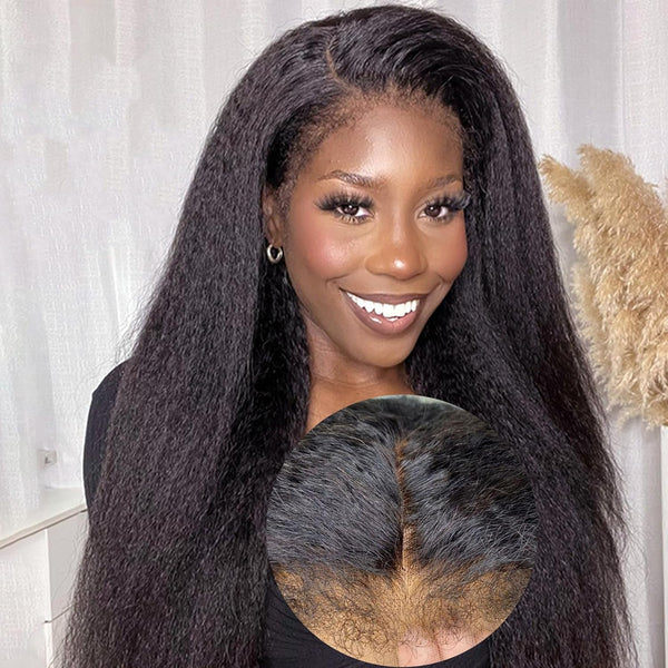 Natural 4C Edge Skin Melt Lace Frontal Wig Kinky Straight