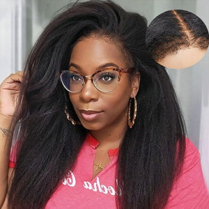 Natural 4C Edge Skin Melt Lace Frontal Wig Kinky Straight