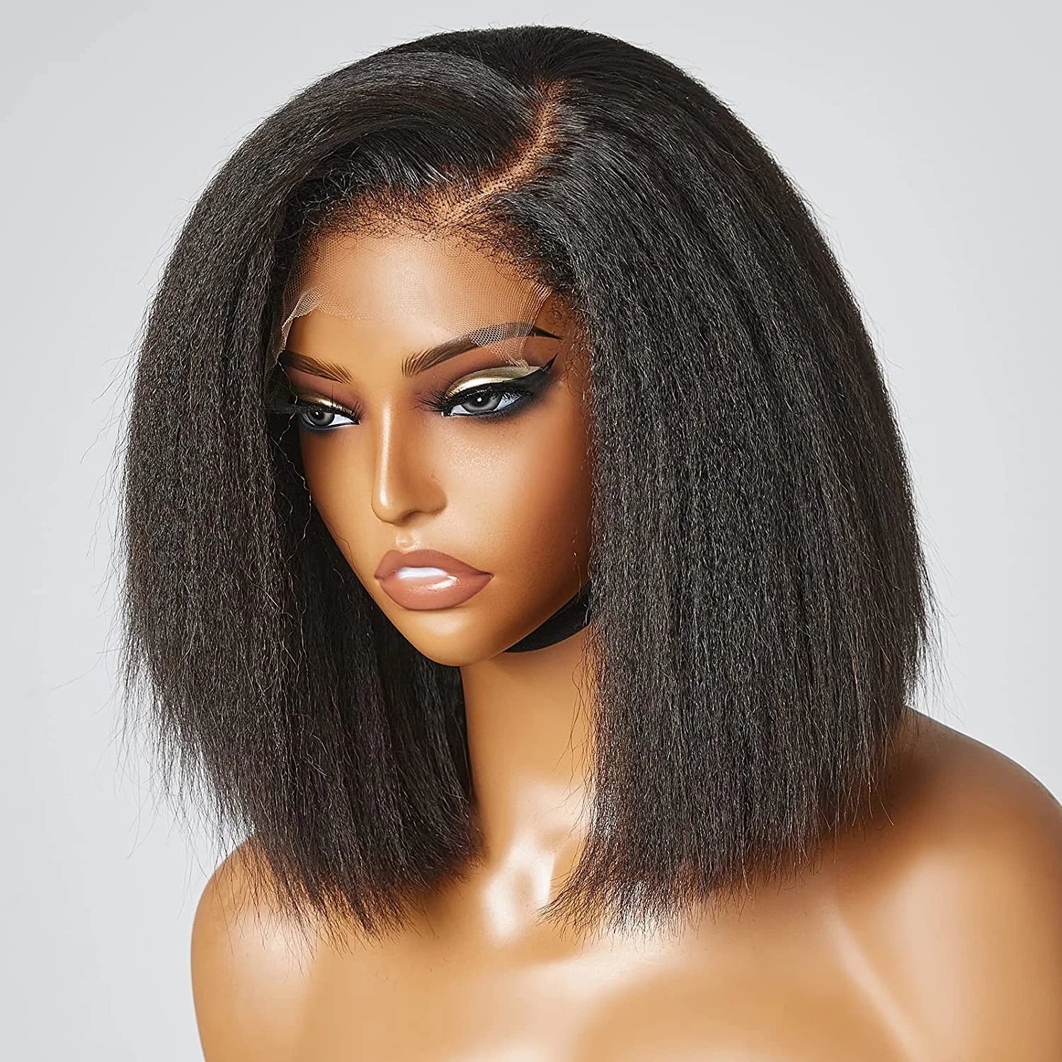 Natural 4C Edge Skin Melt Lace Frontal Wig Kinky Straight BOB