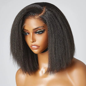 Natural 4C Edge Skin Melt Lace Frontal Wig Kinky Straight BOB