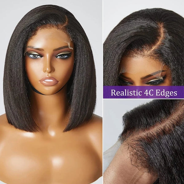 Natural 4C Edge Skin Melt Lace Frontal Wig Kinky Straight BOB