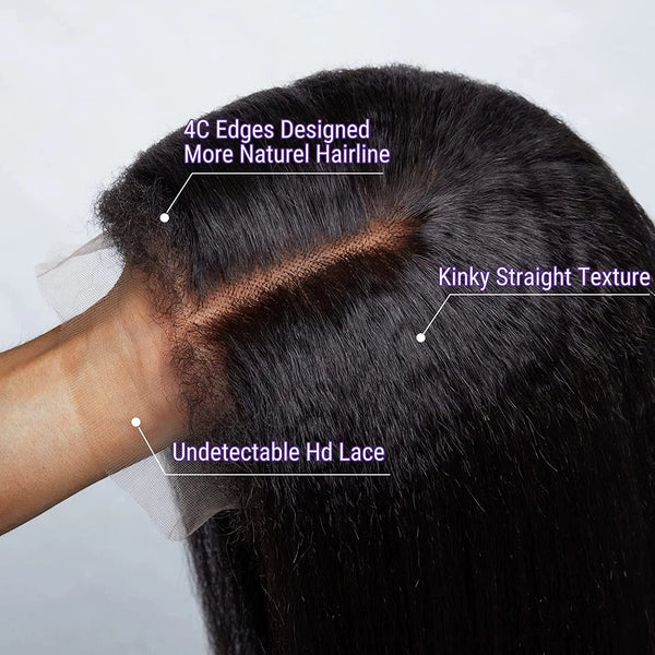 Natural 4C Edge Skin Melt Lace Frontal Wig Kinky Straight BOB