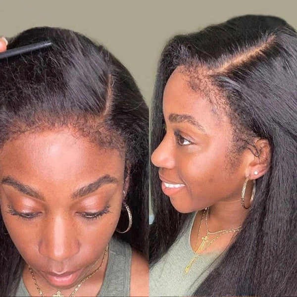 Natural 4C Edge Skin Melt Lace Frontal Wig Kinky Straight