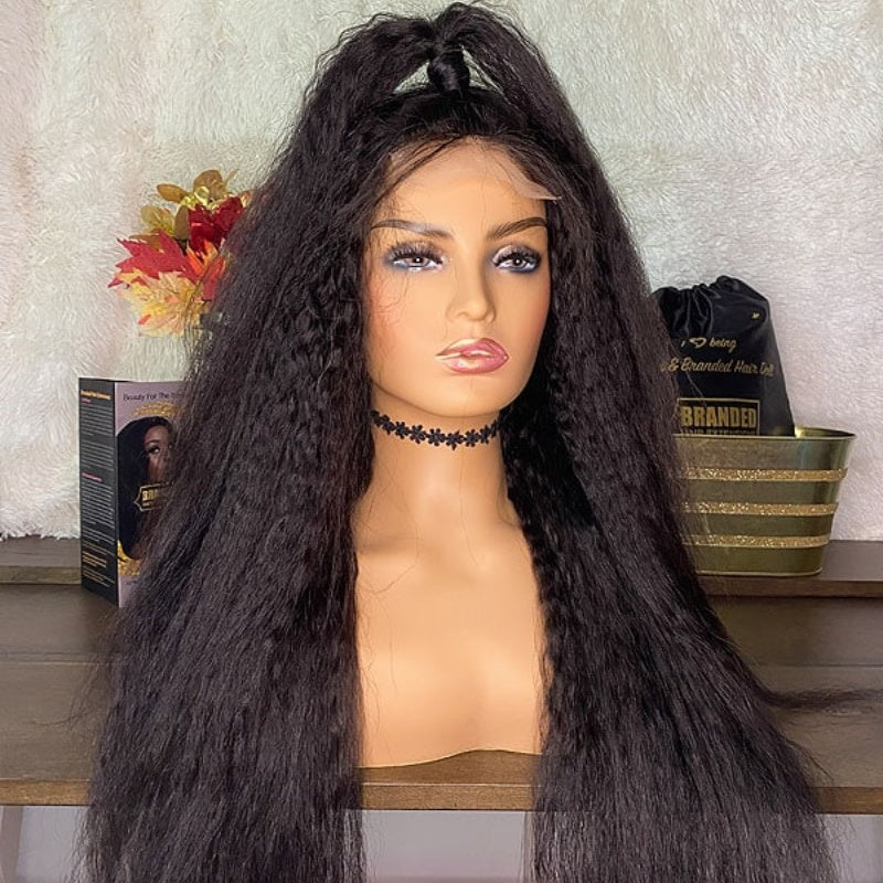 PRE-CUT EAR TAB 360 Lace “Mini-Knotless” Swiss Lace With Invisible Adjustable Strap - Kinky Straight