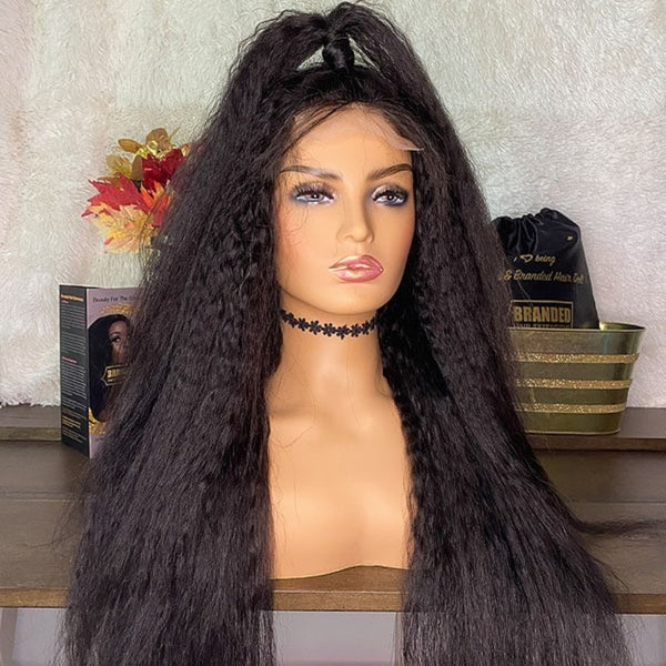 PRE-CUT EAR TAB 360 Lace “Mini-Knotless” Swiss Lace With Invisible Adjustable Strap - Kinky Straight