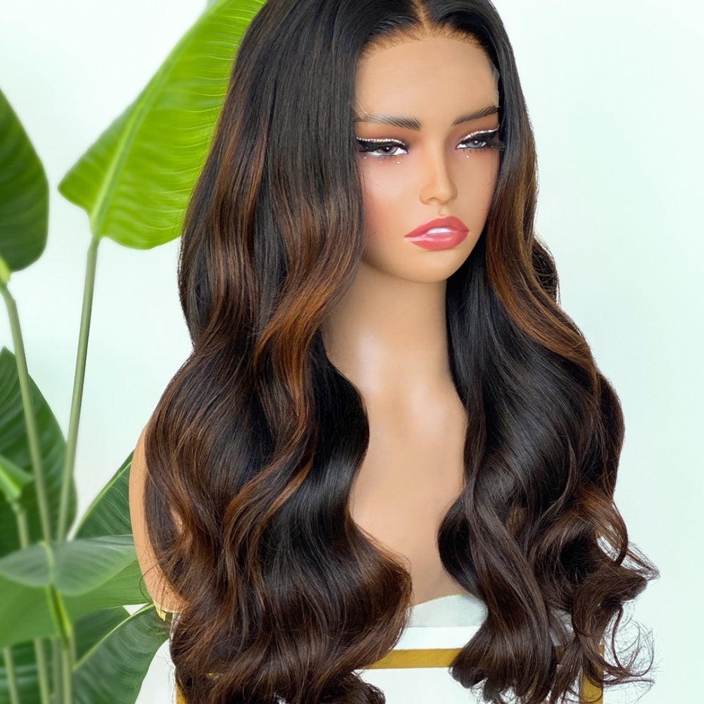 【Lux Customization】5X5/ 13x4 HD Lace Brown Highlights Wave Wig