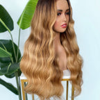 【Lux Customization】5X5/ 13x4 HD Lace Honey Blonde Highlight Wave Wig