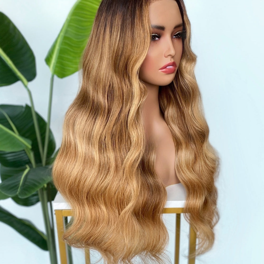 【Lux Customization】5X5/ 13x4 HD Lace Honey Blonde Highlight Wave Wig
