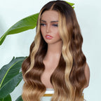 【Lux Customization】5X5/ 13x4 HD Lace Ombre Brown Blonde Highlight Wave Wig