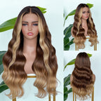 【Lux Customization】5X5/ 13x4 HD Lace Ombre Brown Blonde Highlight Wave Wig