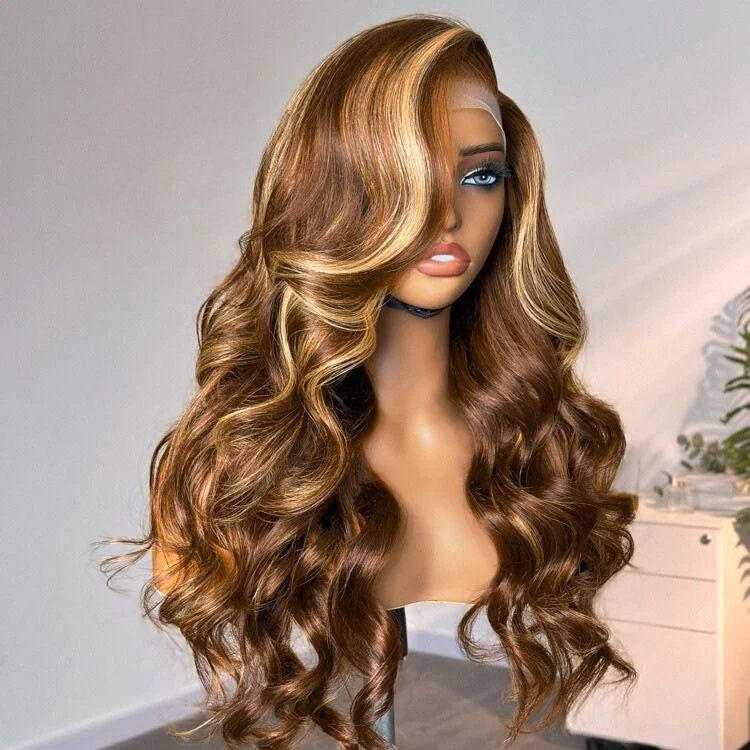 Honey Blonde Highlight "Mini Knotless" 13x6 HD Lace Super Pre-plucked Hairline Wig - Body Wave
