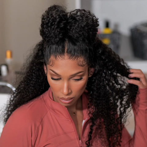 PRE-CUT EAR TAB 360 Lace “Mini-Knotless” Swiss Lace Curly With Invisible Adjustable Strap