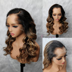 Pre-curled Pre-Lux PRESHAPED Natural Hairline 13x6 Lace Side Parting Highlight Color Body Wave Wavy Wig