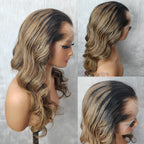 Pre-curled Pre-Lux PRESHAPED Natural Hairline 13x6 Lace Side Parting Highlight Color Body Wave Wavy Wig