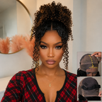370 Fitted Cap Swiss Lace Ombre Wig Invisible Adjustable Strap Burmese Curly with Coily Ends