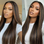 7X5 Drawstring  Pre-Cut Swiss Lace Closure Highlgiht Wig - Yaki Straight