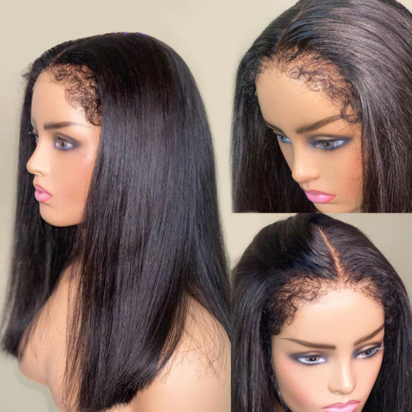 Natural Curly Edge Skin Melt Lace Frontal Wig Straight