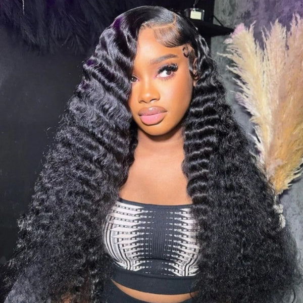 13x6 Full Frontal Drawstring  Pre-Cut Swiss Lace Closure Wig - Deep Wave