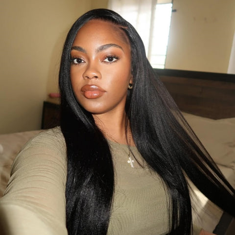7X5 Drawstring  Pre-Cut Swiss Lace Closure Wig - Light Yaki Straight
