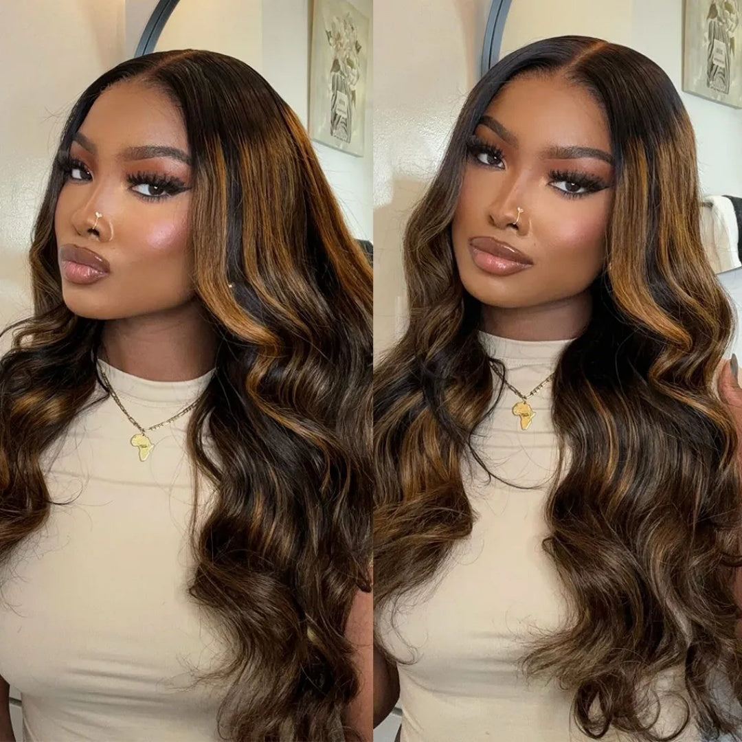 7X5 Drawstring  Pre-Cut Swiss Lace Closure Highlgiht Wig - Body Wavy