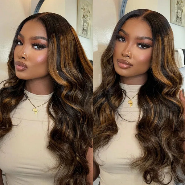 7X5 Drawstring  Pre-Cut Swiss Lace Closure Highlgiht Wig - Body Wavy