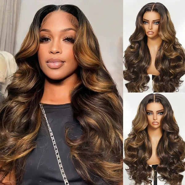7X5 Drawstring  Pre-Cut Swiss Lace Closure Highlgiht Wig - Body Wavy