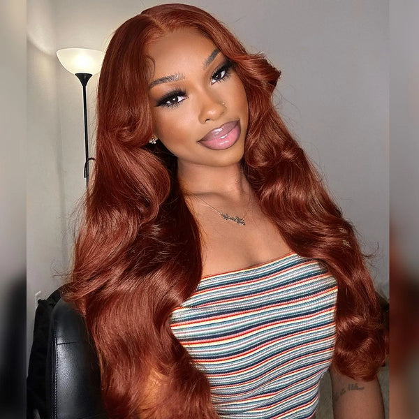 13x4/13x6 Transparent Lace Pre-plucked Reddish Brown #33 Body Wave Human Hair Wig