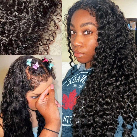 Natural Curly Edge Skin Melt Lace Frontal Wig Water Wave