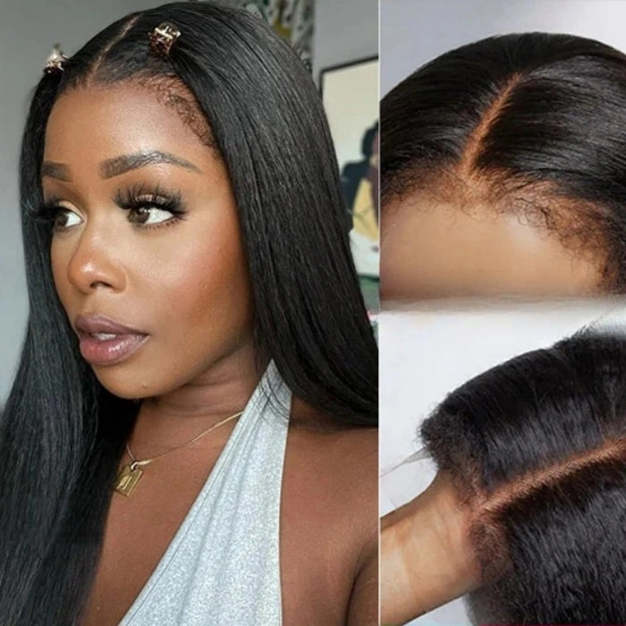 Natural Edge Skin Melt Lace Frontal Wig Yaki Straight