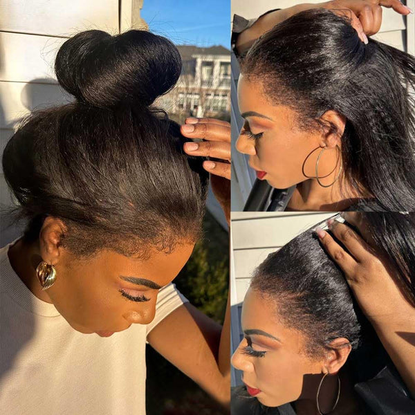 Natural 4C Edge Skin Melt Lace Frontal Wig Yaki Straight