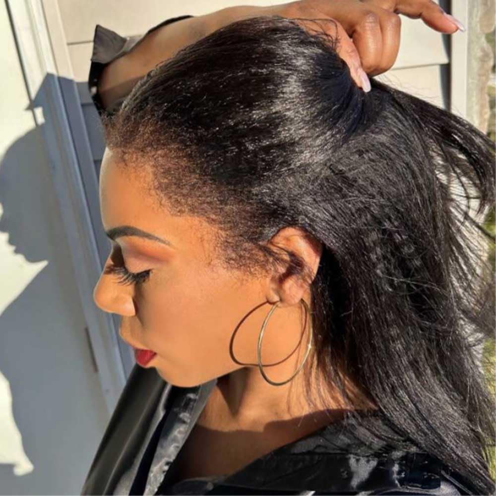 Natural Edge Skin Melt Lace Frontal Wig Yaki Straight