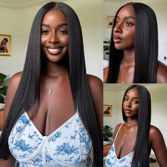 13x6 Fitted Cap Glueless HD Lace Super Pre-Plucked Custom Hairline Ligh Yaki Straight Wig