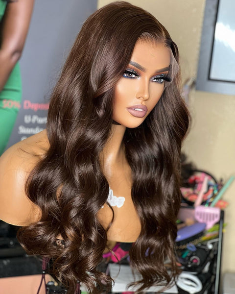 13x4/13x6 Transparent Lace Pre-plucked Brown Color Body Wave Human Hair Wig