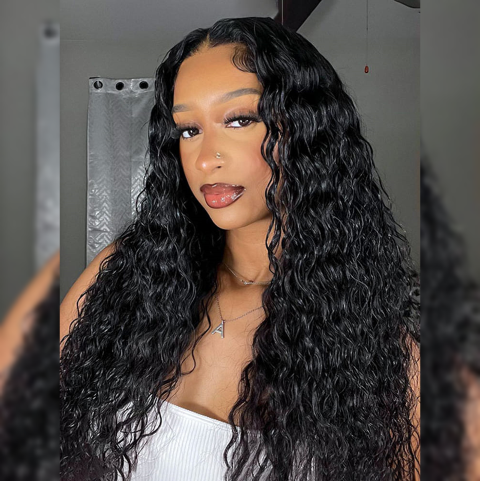 Upgraded Full Lace Wig (All Lace No Mesh) Transparent Lace Human Hair Wig with Invisible Strap Water Wave