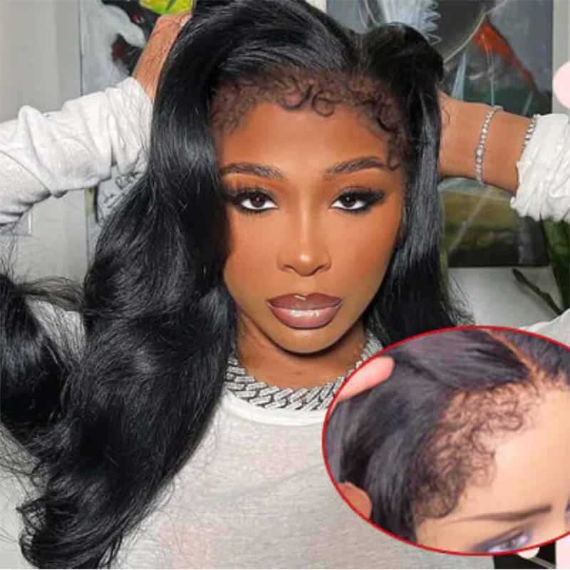 PRE-CUT EAR TAB 360 Lace Swiss Lace Body Wave With Invisible Adjustable Strap And Curly Edges All Around