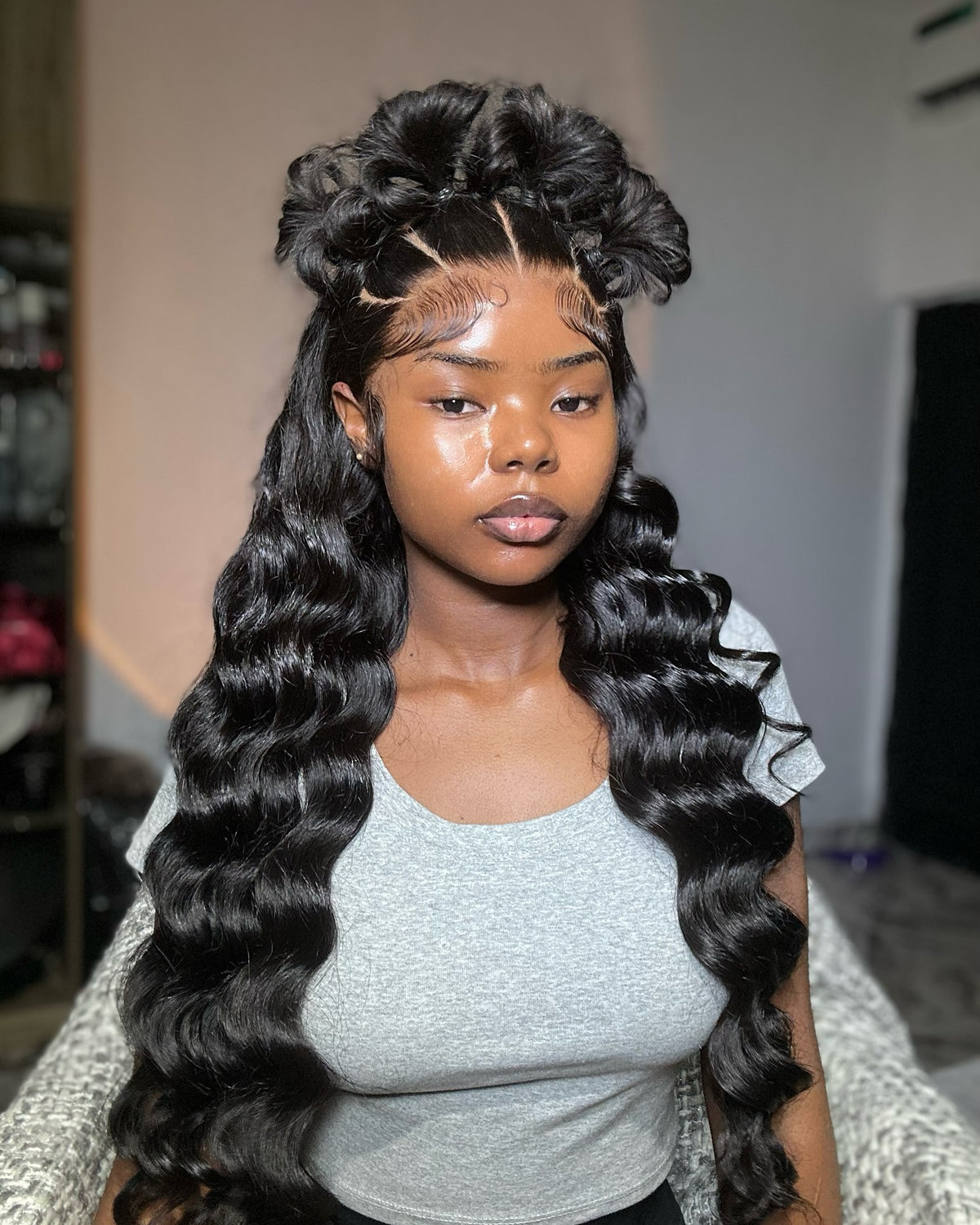 Upgraded "Mini Knotless" Full Lace/Whole Lace No Mesh Loose Deep Wave Wig