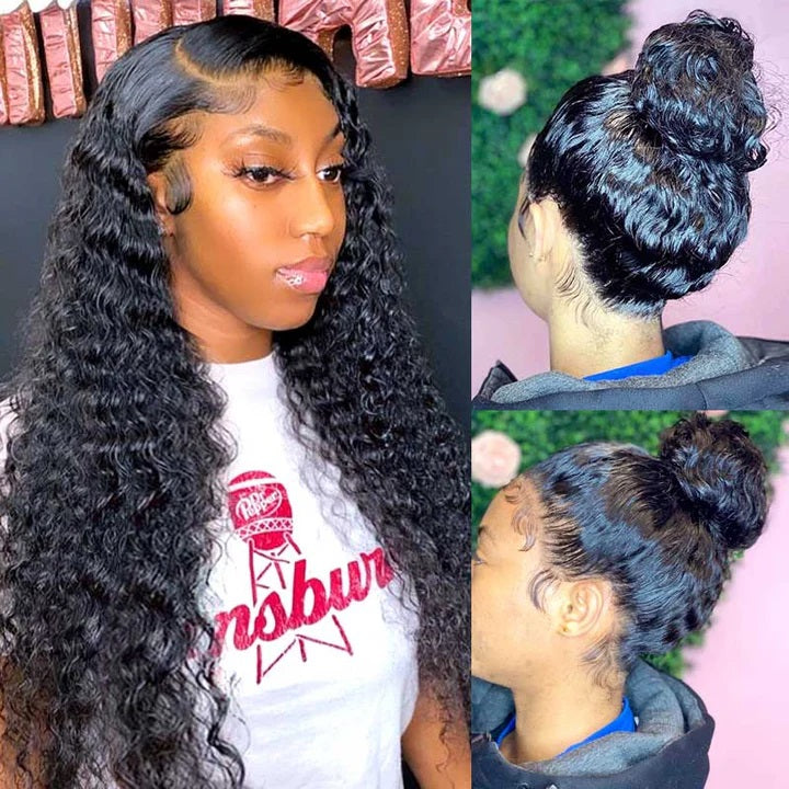 Upgraded Full Lace Wig (All Lace No Mesh) Super Pre-plucked Swiss Lace Human Hair Wig with Invisible Strap Deep Wave