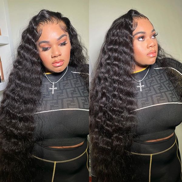 13x6 Fitted Cap Glueless HD Lace Super Pre-Plucked Custom Hairline Deep Wave Wig