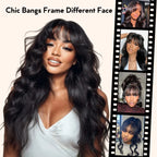 PRE-CUT EAR TAB 360 Lace “Mini-Knotless” Swiss Lace Natural Wave With Bangs with Invisible Adjustable Strap