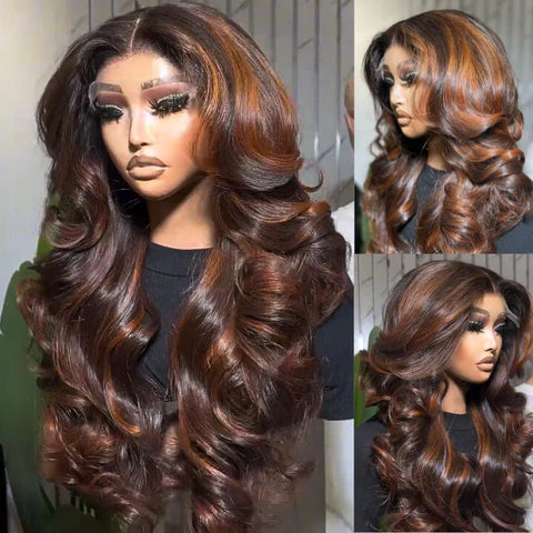 13x4/13x6 Transparent Lace Pre-plucked Highlight Brown Body Wave Human Hair Wig