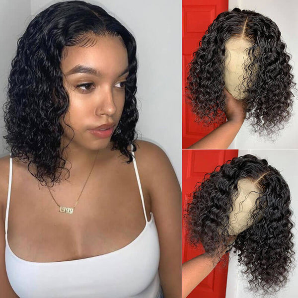 Water Wave Bob Wig Lace Front Fake Scalp Wigs
