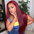 Burgundy 13*4  Lace Front Fake Scalp Wigs