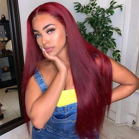 Burgundy 13*4  Lace Front Fake Scalp Wigs
