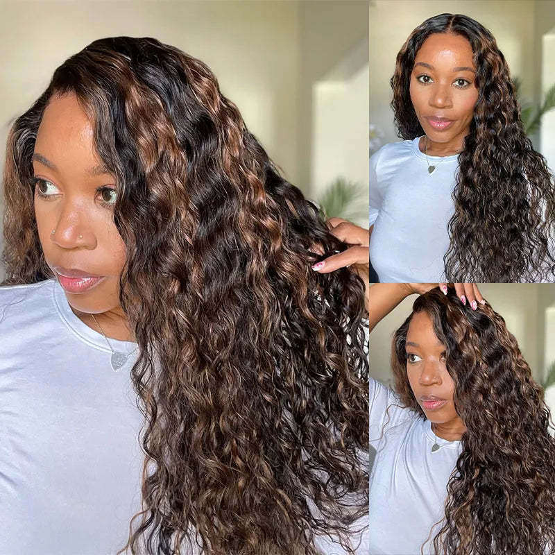 Brown Highlight "Mini Knotless" 13x6 HD Lace Super Pre-plucked Hairline 250% Density Wig - Water Wave
