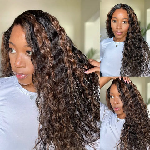 Brown Highlight "Mini Knotless" 13x6 HD Lace Super Pre-plucked Hairline 250% Density Wig - Water Wave