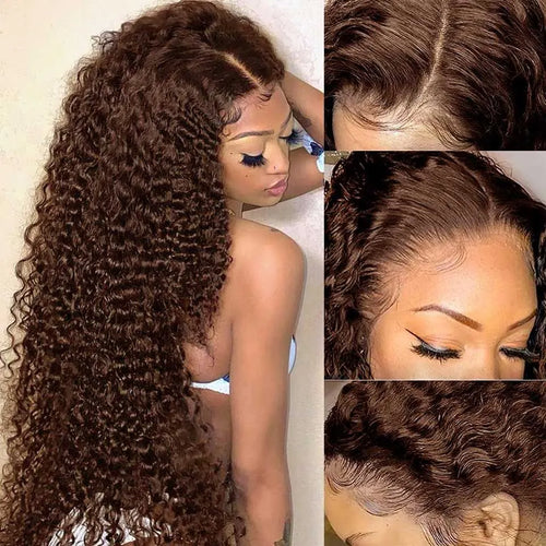 "Mini Knotless" 13x6 HD Lace Super Pre-Plucked Custom Hairline High Density Brown Curly Wig