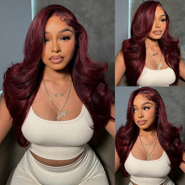 13x4/13x6 Transparent Lace Pre-plucked Dark #99J Burgundy Human Hair Wig