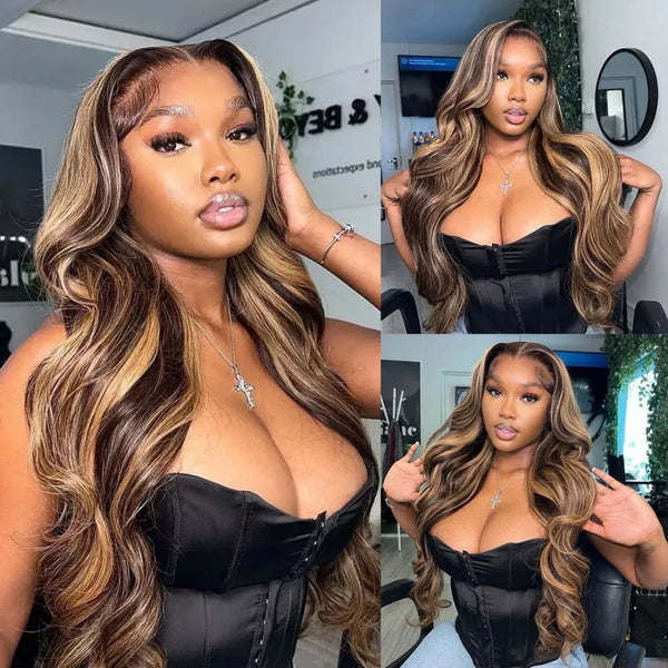 7X5 Drawstring  Pre-Cut Swiss Lace Closure Color Wig - Body Wavy Highlight
