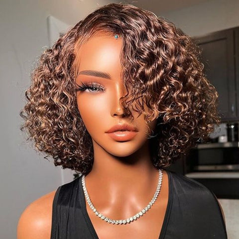 13X4/13X6 Lace Front Pre-plucked Hairline Brown 250% Density Wig - Curly Bob